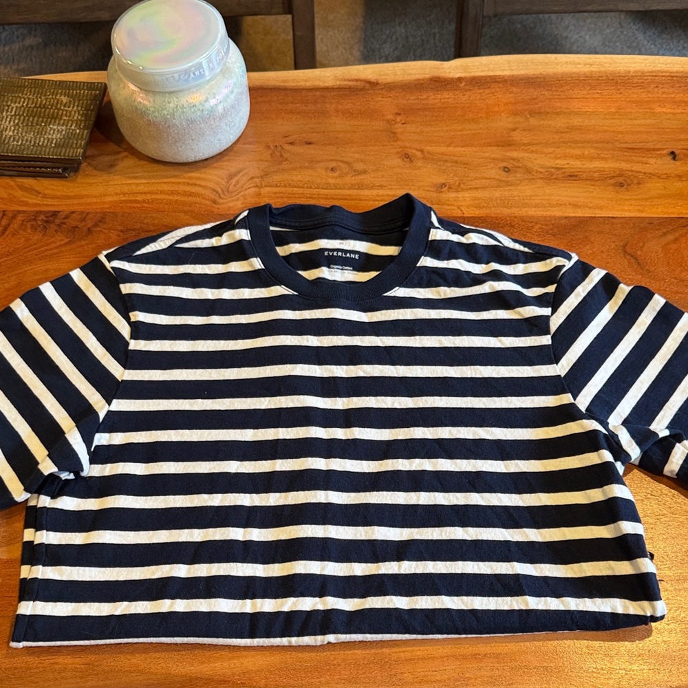 Everlane Navy and White Striped Heavyweight Tee
